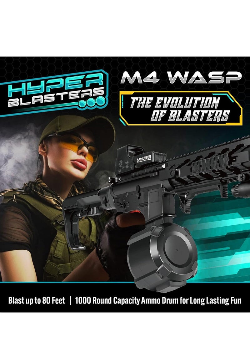 Moonmen - M4 Wasp Gel Ball Blaster with 1000 Round Capacity Ammo Drum – Splatter Ball Blaster Includes 30,000 Planet Friendly No- Stain Water Beads- Fun and Exciting Electric Blaster - Image 1