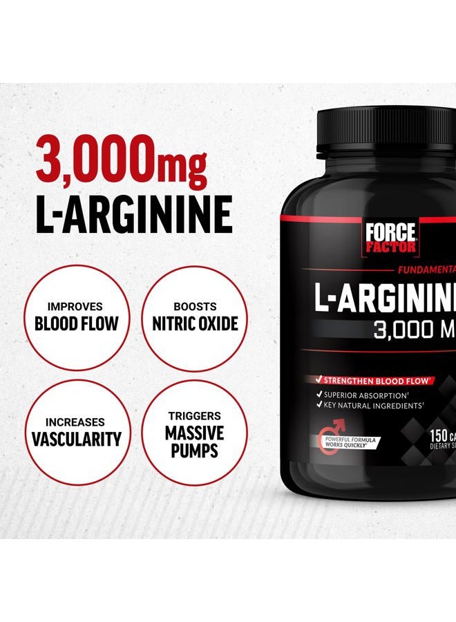 Force Factor L-Arginine Nitric Oxide Supplement with BioPerine to Help Build Muscle and Support Stronger Blood Flow, Circulation, Nutrient Delivery, and Pumps, L-Arginine 3000mg, 3g, 150 Capsules - Image 2