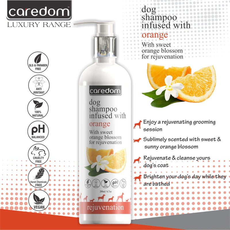 Caredom Luxury Pet Shampoo for Dogs | Dog Shampoo Enriched with Sweet Orange Blossom for Rejuvenation | SLS & PARABEN Free (200 ML) - Image 2