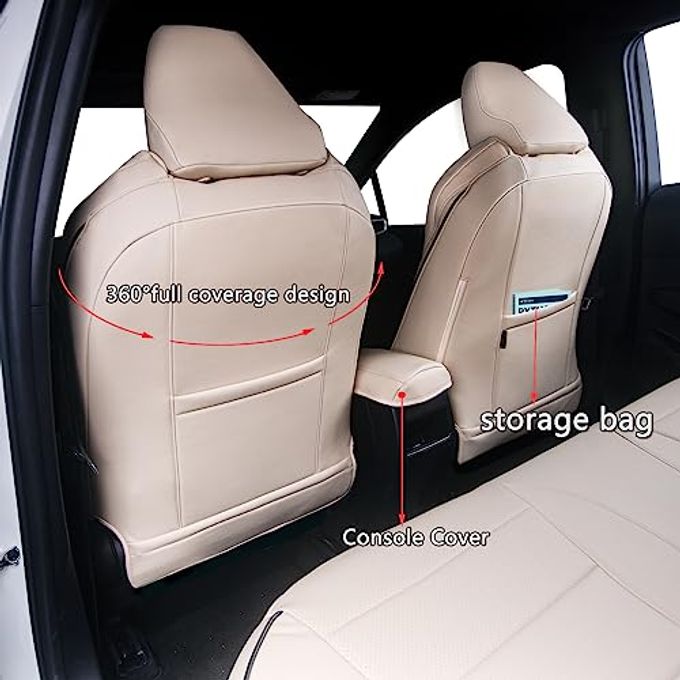 HKZ Fit Rav4 Car Seat Covers Set For Toyota Rav4 2021-2024 Prime Se,Xse & 2019 2020 2021 2022 2023 2024 2025 Hybrid/Phev Se,Xse 5 Seats Full Set Leather(Beige) - Image 2
