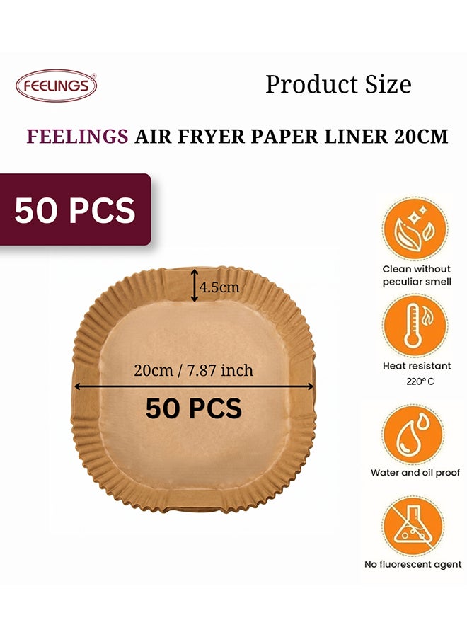 Feelings Square Air Fryer Paper Liners, 20cm, Pack of 50 – Non-Stick Grease-Proof Disposable Parchment Sheets for Air Fryers, Steamers & Baking, Easy-Cleanup Kitchen Liners, Beige - Image 3