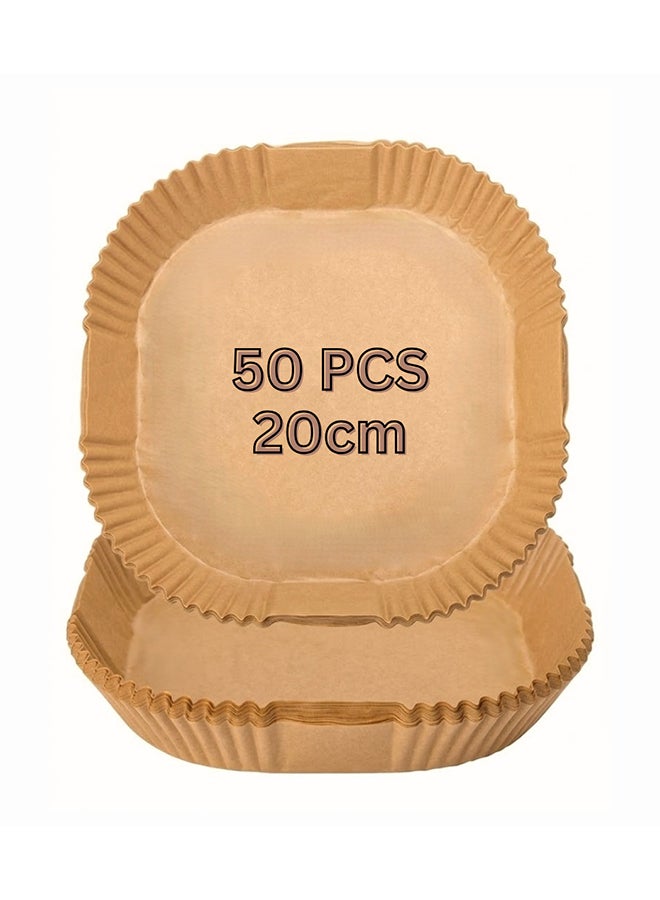 Feelings Square Air Fryer Paper Liners, 20cm, Pack of 50 – Non-Stick Grease-Proof Disposable Parchment Sheets for Air Fryers, Steamers & Baking, Easy-Cleanup Kitchen Liners, Beige - Image 1