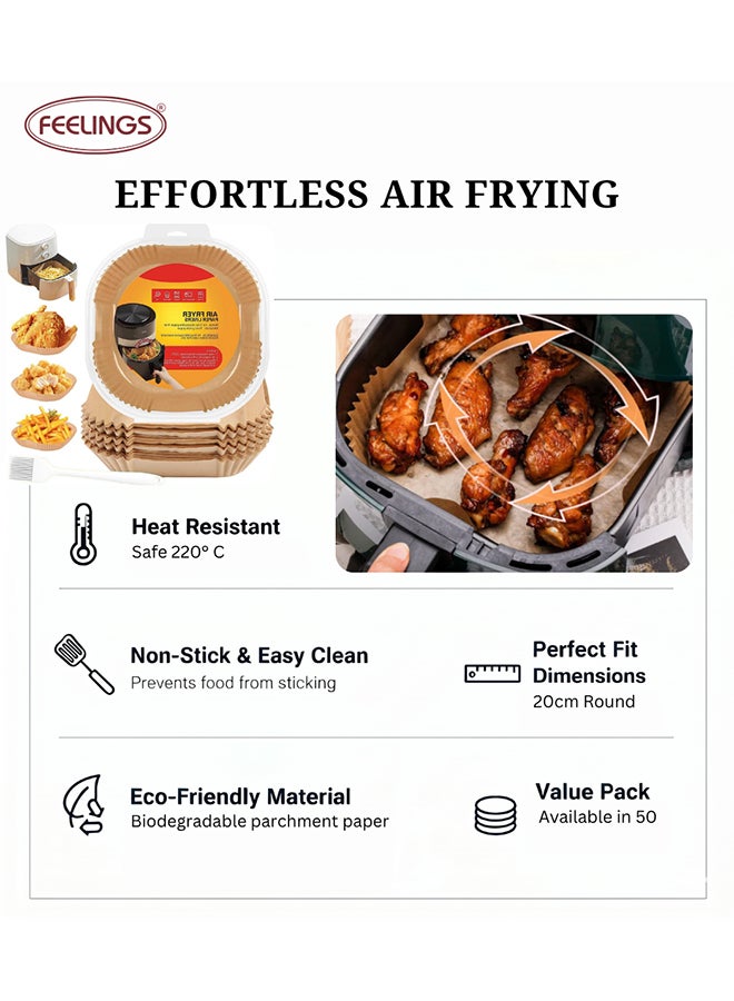 Feelings Square Air Fryer Paper Liners, 20cm, Pack of 50 – Non-Stick Grease-Proof Disposable Parchment Sheets for Air Fryers, Steamers & Baking, Easy-Cleanup Kitchen Liners, Beige - Image 4