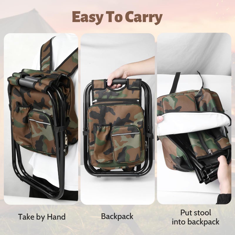 SDLDEER Folding Camping Chair Stool Backpack with Cooler Insulated Picnic Bag, Portable Hunting Fishing Multifunction Chair for Outdoors Hiking Hunting Travel (Camouflage) - Image 4