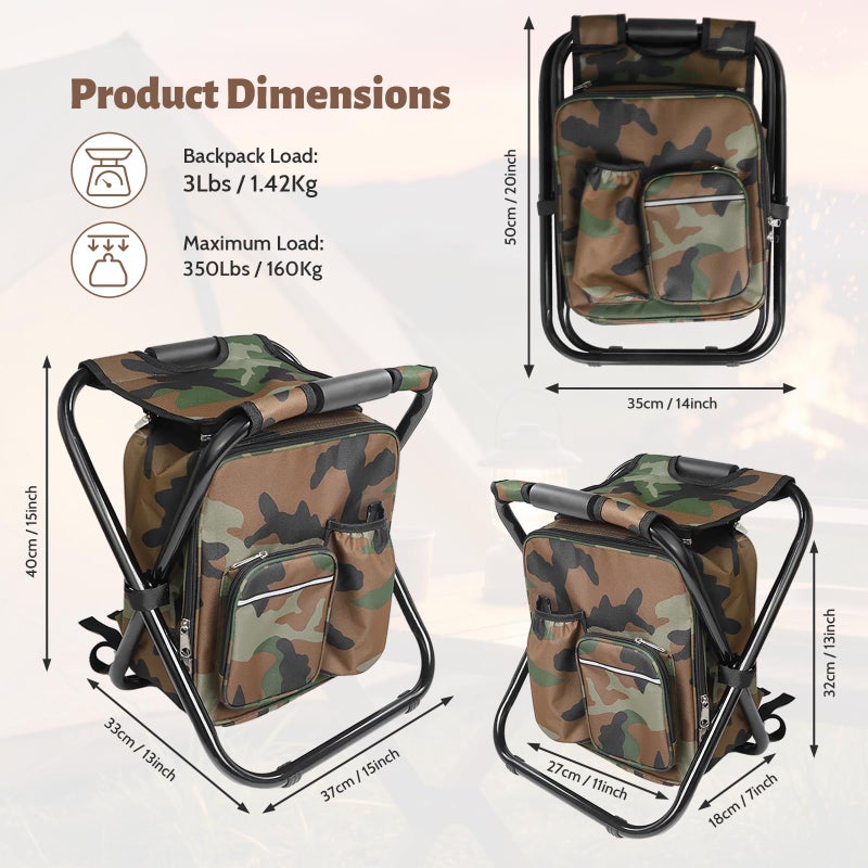SDLDEER Folding Camping Chair Stool Backpack with Cooler Insulated Picnic Bag, Portable Hunting Fishing Multifunction Chair for Outdoors Hiking Hunting Travel (Camouflage) - Image 2