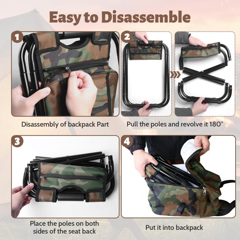 SDLDEER Folding Camping Chair Stool Backpack with Cooler Insulated Picnic Bag, Portable Hunting Fishing Multifunction Chair for Outdoors Hiking Hunting Travel (Camouflage) - Image 3