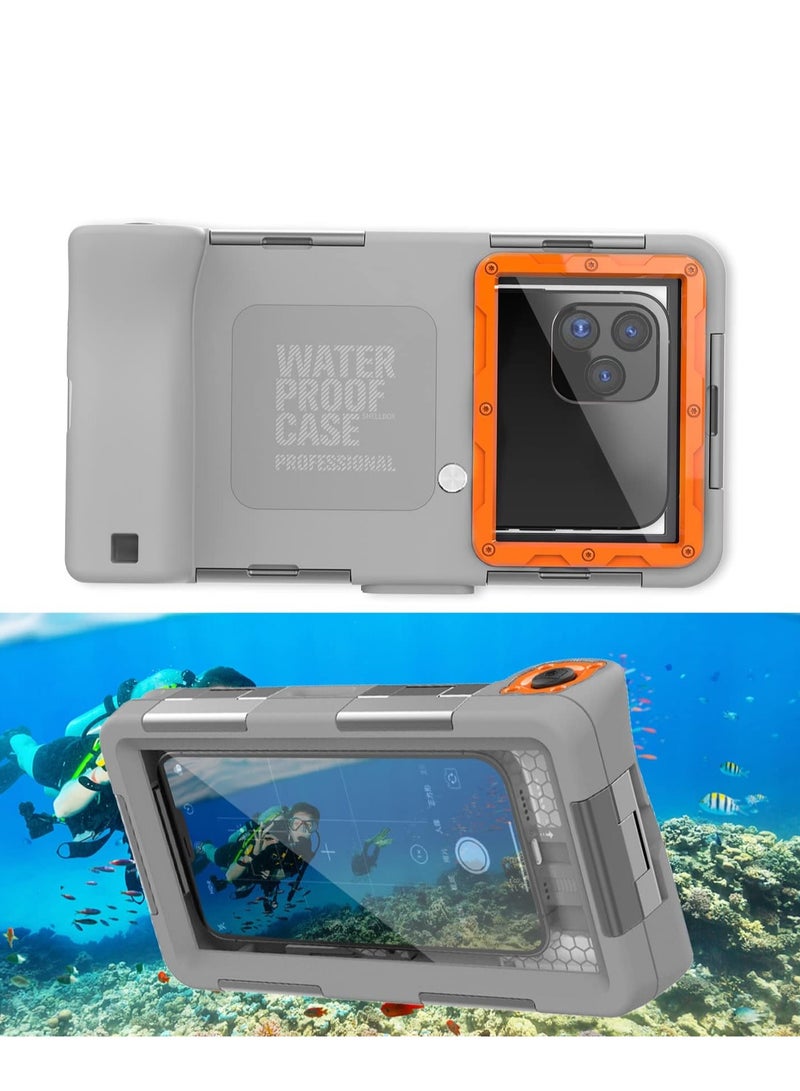 Universal Diving Underwater Phone Case for All Apple iPhone6-iphone16 PRO max serises,15M/50ft Underwater Photography for Snorkeling Photo Video (Gray/Orange) - Image 2