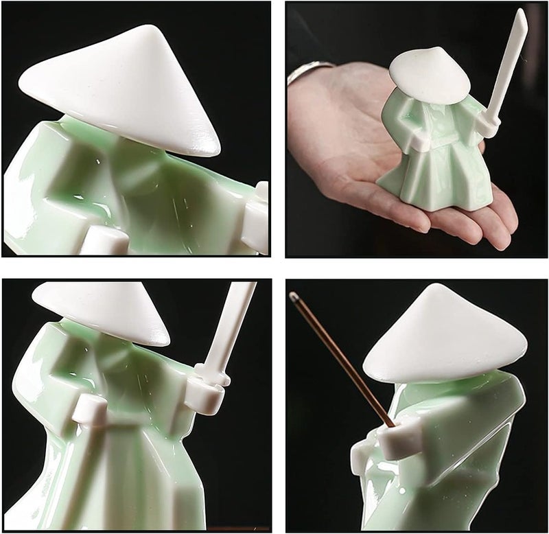 LYART Tea Pet Warrior Statue Figurine Tea Ornament Accessories Cute Kung Fu Tea Ceramic Sculpture Decoration Gift for Tearoom Home Office Children's Day Gift for Tea Lover 1pcs(Green) - Image 5