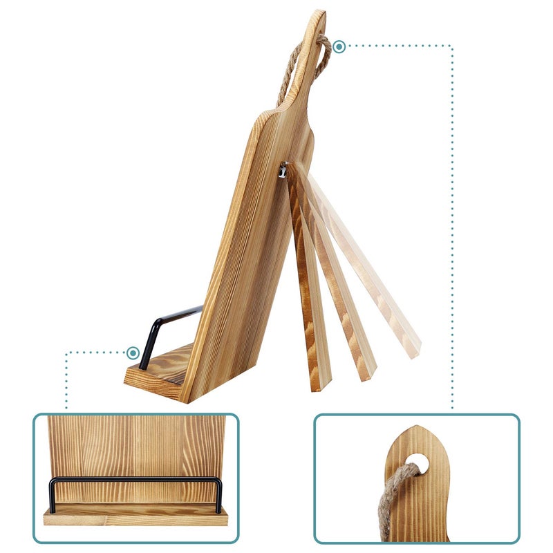 Soligt Cookbook Stand for Kitchen Counter Adjustable iPad Tablet Recipe Book Holder Rustic Wood Cutting Board Style - Brown - Image 5