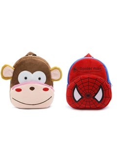 Blue Tree blue tree Kids School Bag Combo Soft Plush Backpack Cartoon Bags Mini Travel Bag for Children Girls Boys (Monkey & Red Spiderman)  - Image 1