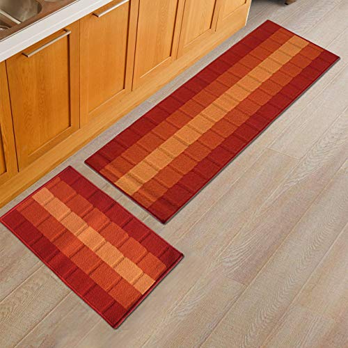 Status Contract Anti Skid Washable Micro Polyester Luxury Floor Door Mat Runner, Combo Set of 2 Pcs (Orange) - Image 1