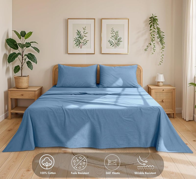 RUVANTI 100% Cotton Flannel Sheets Full Size - 4 Piece Warm, Soft & Breathable, Deep Pocket, Double Brushed Cozy All Season Bedding Set, Coronet Blue - Image 2