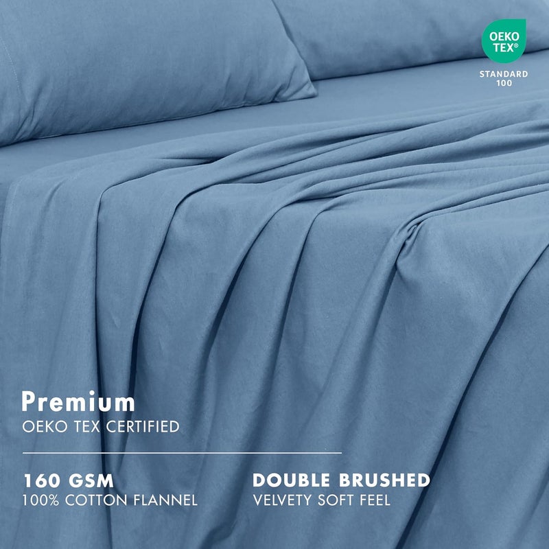 RUVANTI 100% Cotton Flannel Sheets Full Size - 4 Piece Warm, Soft & Breathable, Deep Pocket, Double Brushed Cozy All Season Bedding Set, Coronet Blue - Image 5