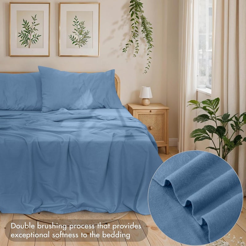 RUVANTI 100% Cotton Flannel Sheets Full Size - 4 Piece Warm, Soft & Breathable, Deep Pocket, Double Brushed Cozy All Season Bedding Set, Coronet Blue - Image 3