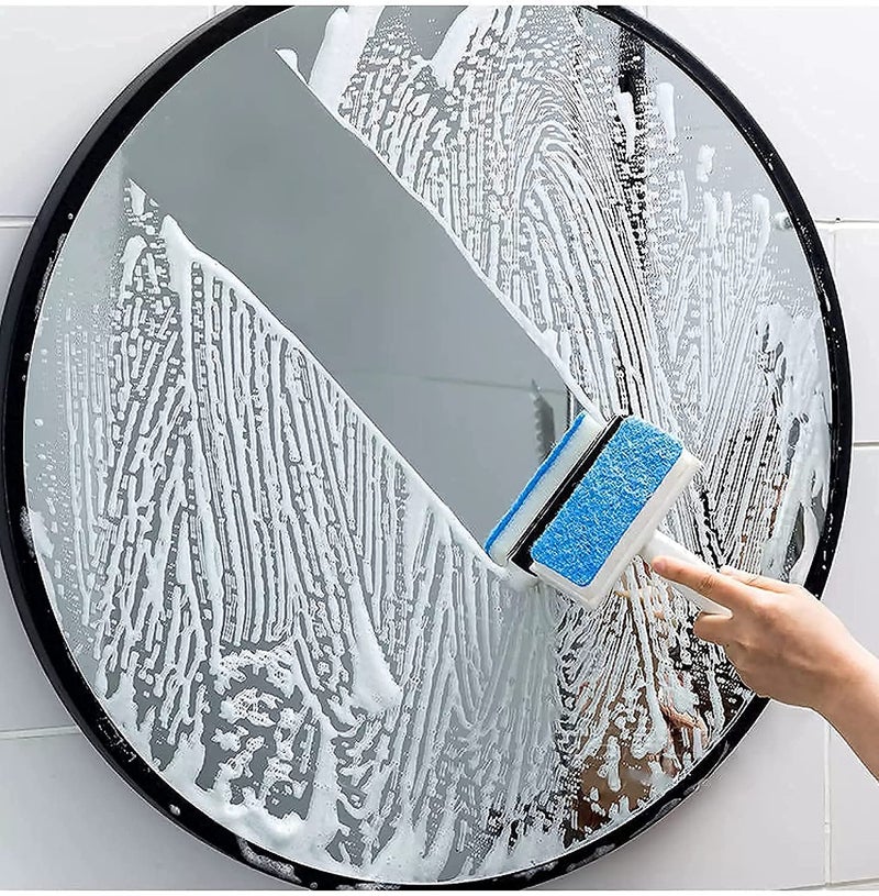 ADBERG ADBERG Glass Cleaning Tools 2 in 1 Glass Wiper Cleaning Brush Mirror Grout Tile Cleaner Washing Pot Brush Double-Sided Glass Wipe Bathroom Wiper Window Glass Wiper(Multicolour)  - Image 1