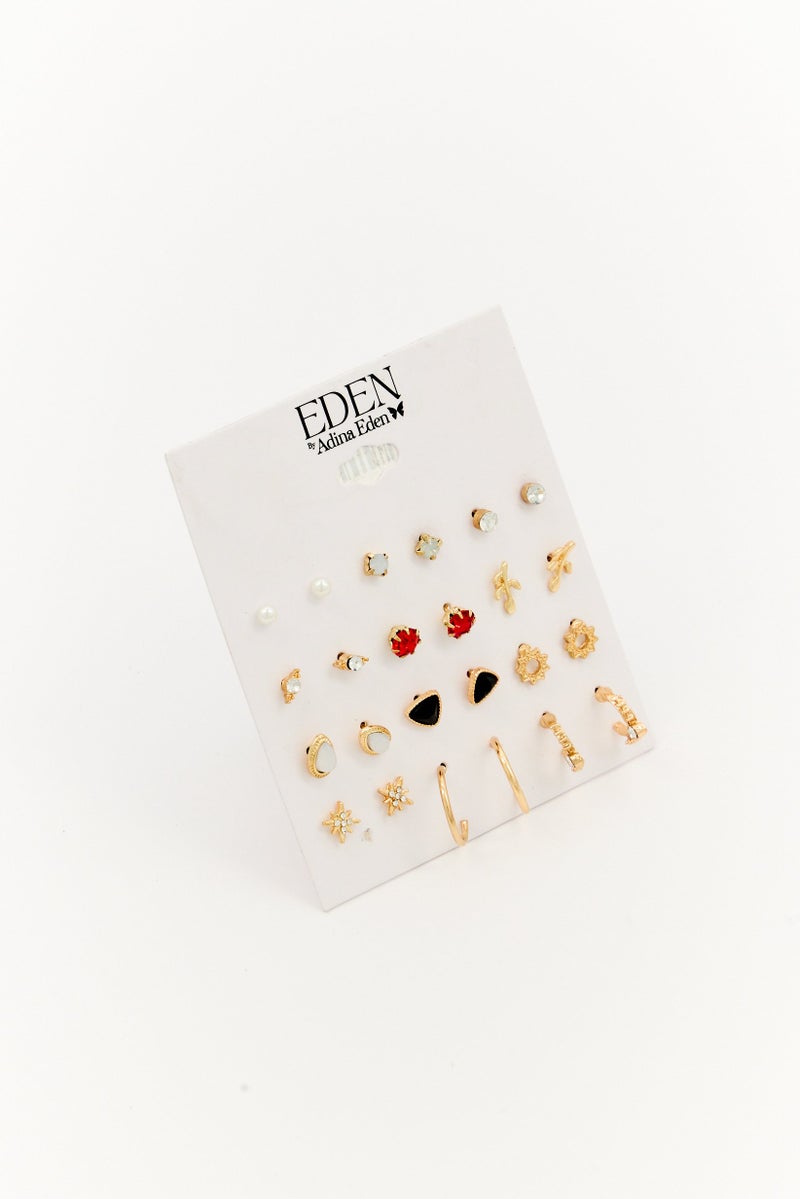 ADINA EDEN Women 12 Pairs Fashion Stud Earrings Set, Multicolor - Image 1