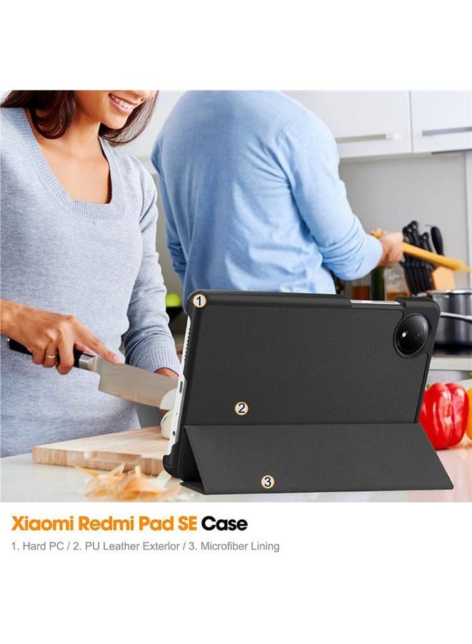 Muyixin Compatible with Xiaomi Redmi Pad SE 8.7" 4G 2024 PU Leather Cover With Stand Function Auto Sleep/Wake Cover - Black - Image 2