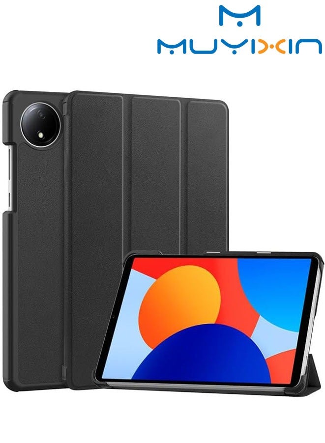 Muyixin Compatible with Xiaomi Redmi Pad SE 8.7" 4G 2024 PU Leather Cover With Stand Function Auto Sleep/Wake Cover - Black - Image 1