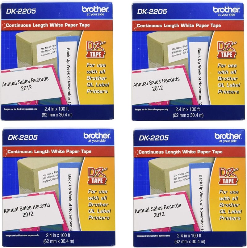 brother Genuine, DK-2205 Continuous Paper Label Roll, Cut-to-Length Label, 2.4” x 100 Feet, (1) Roll Per Box (4) - Image 1