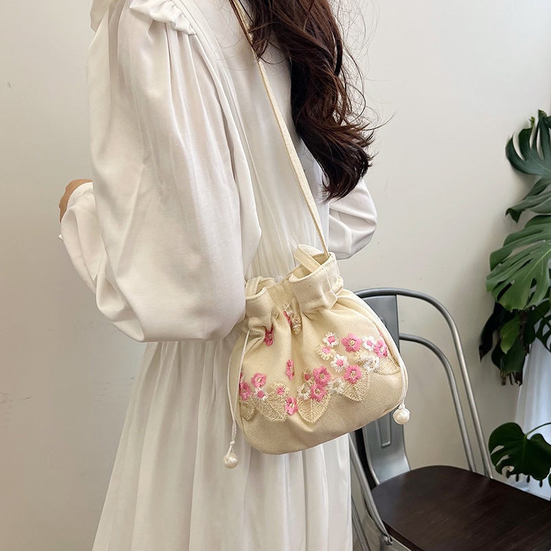 New Antique Daily Hanfu Accessories Bag Handmade Lace Embroidered Fabric Lightweight Crossbody Shoulder Handbag For Women - Image 2