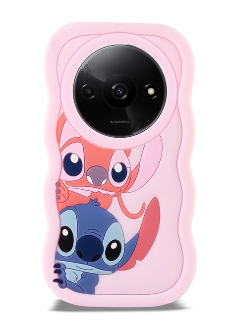 Lilo and Stitch Cartoon 3D Wavy Soft Silicone Phone Case for Xiaomi Redmi A3 (Light Pink)