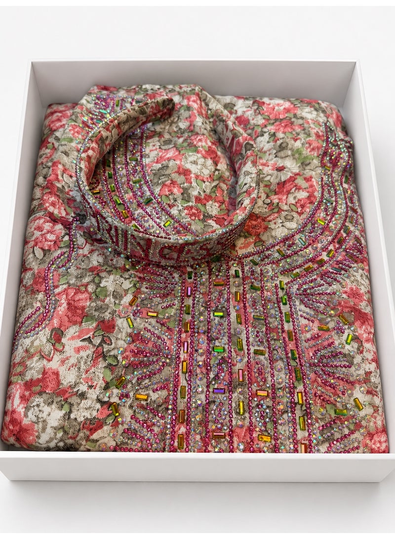 Mommy and Daughter Matching Unstitched Mukhawar Fabric Set with Hijab & Headband - Image 2