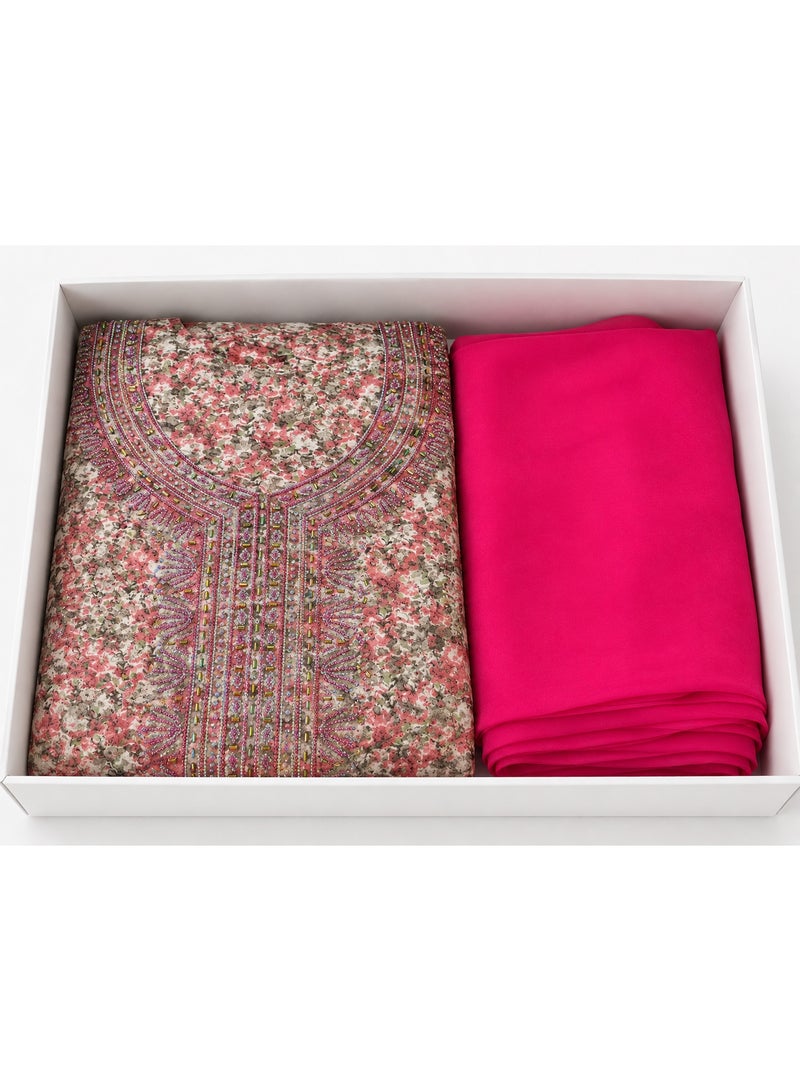 Mommy and Daughter Matching Unstitched Mukhawar Fabric Set with Hijab & Headband - Image 1