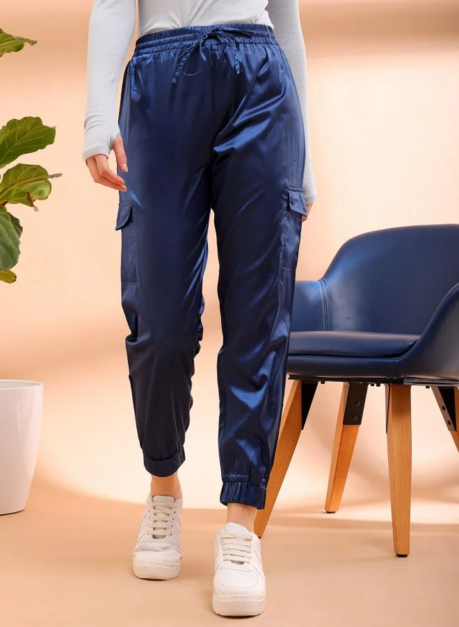 Freehand Women Regular Fit Solid High-Rise Cargo Joggers
