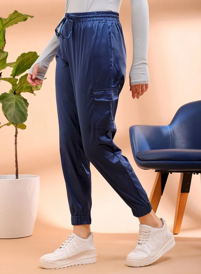 Freehand Women Regular Fit Solid High-Rise Cargo Joggers