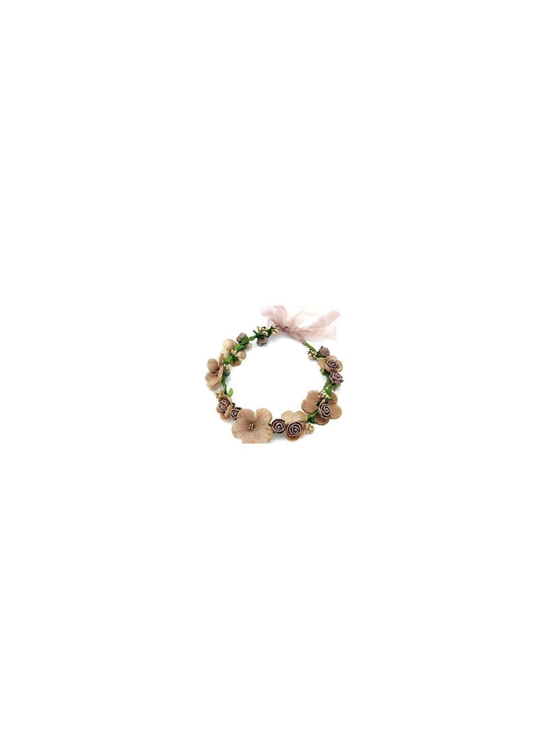 GGOOT Bridal Floral Crown Flower Headband Hair Wreath Hair Garland Flower Halo Floral Headpiece with Ribbon Party Wedding - Image 4