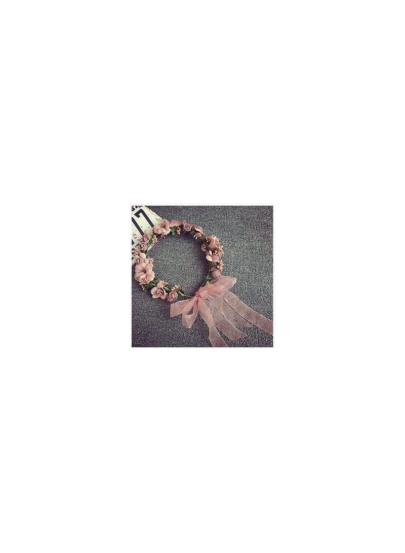 GGOOT Bridal Floral Crown Flower Headband Hair Wreath Hair Garland Flower Halo Floral Headpiece with Ribbon Party Wedding - Image 2