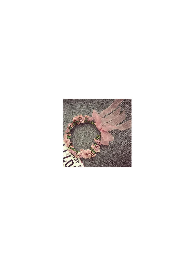 GGOOT Bridal Floral Crown Flower Headband Hair Wreath Hair Garland Flower Halo Floral Headpiece with Ribbon Party Wedding - Image 5