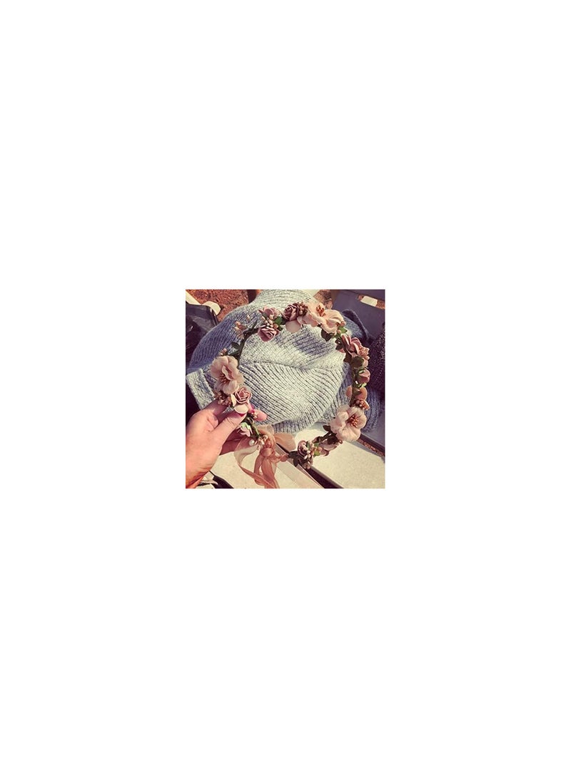 GGOOT Bridal Floral Crown Flower Headband Hair Wreath Hair Garland Flower Halo Floral Headpiece with Ribbon Party Wedding - Image 1