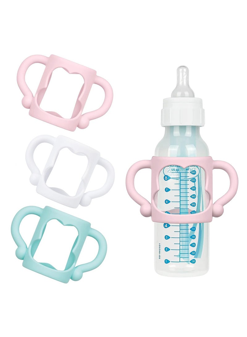 3 Pack Silicone Feeding Bottle Sleeve Portable Baby Bottle Holder with Easy Grip Handles Non-Slip Lightweight Bottle Handle - Image 1