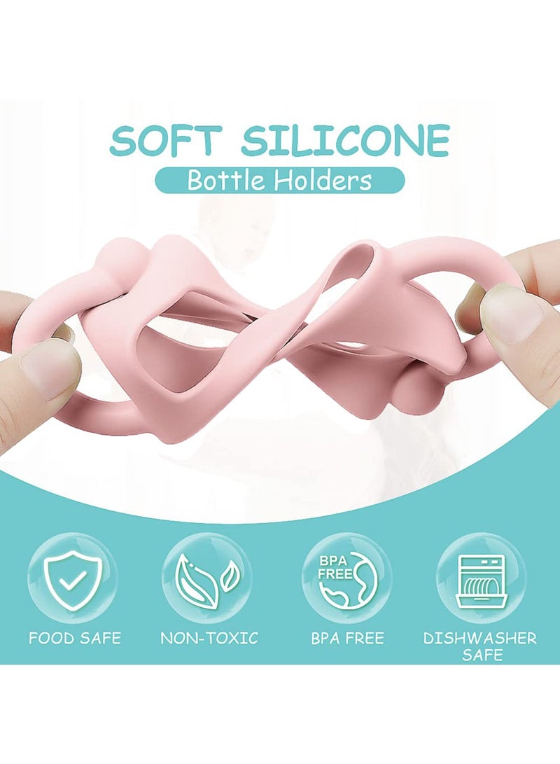 3 Pack Silicone Feeding Bottle Sleeve Portable Baby Bottle Holder with Easy Grip Handles Non-Slip Lightweight Bottle Handle - Image 2