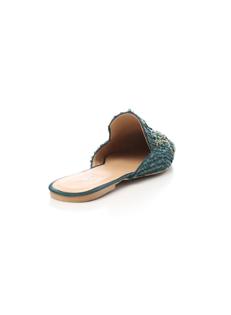 Mr.joe Slip On Embroidered Mules - Olive - Image 4