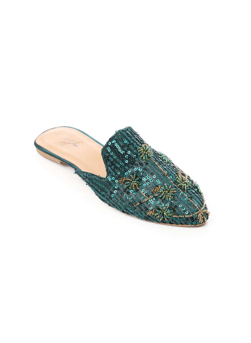 Mr.joe Slip On Embroidered Mules - Olive - Image 1