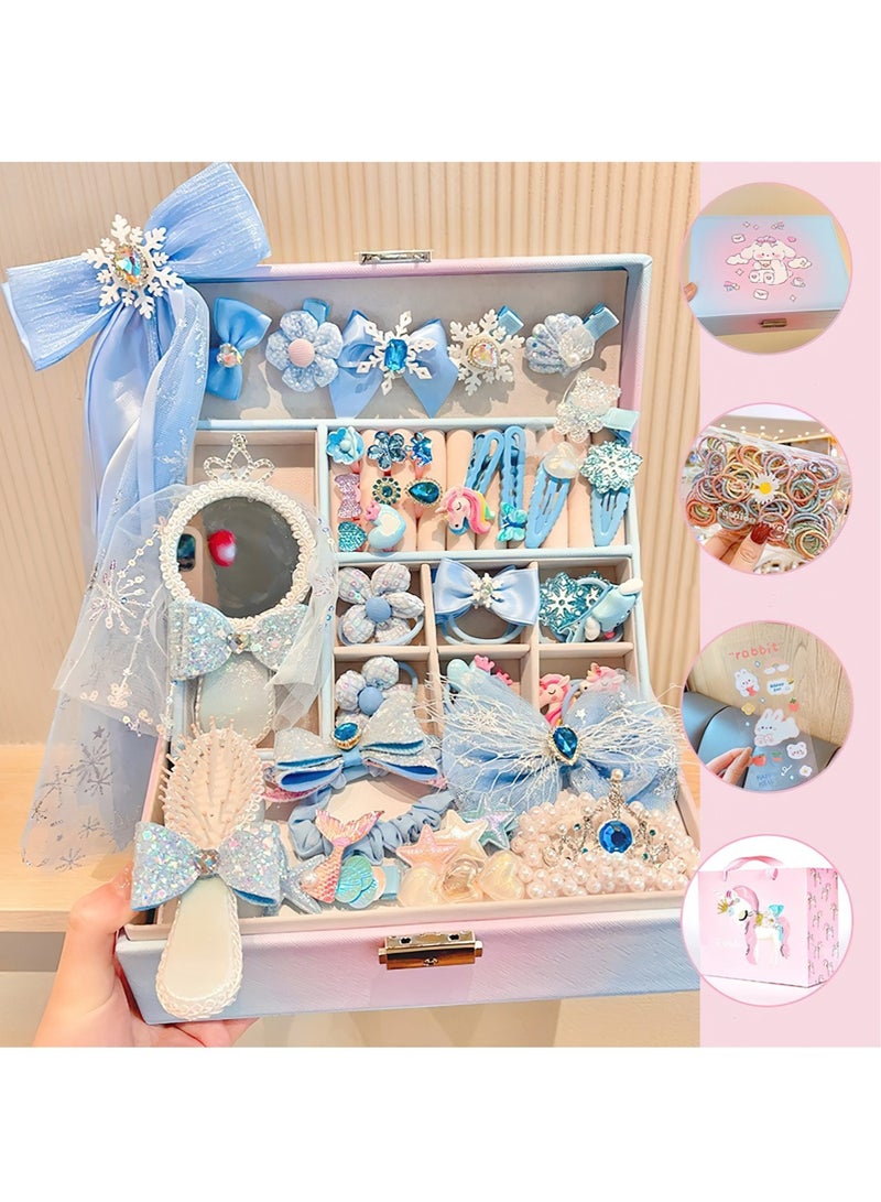 Deluxe Girls Hair Accessories Gift Set with Box – Cute Cartoon Hairpins, Barrettes, Elastic Bands, Rings & Mirror – Birthday Party Gift for Kids - Image 1