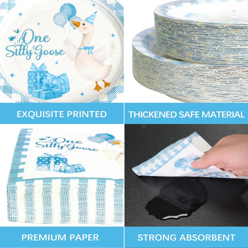 Dhnvcud 180Pcs One Silly Goose Party Supplies Serve 60 Goose Theme Paper Plates And Napkins Kit For Baby Shower Birthday Party Decorations - Image 3