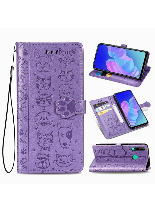 إيروريكس جراب لهاتف Huawei Y7P، جراب جلدي أفقي منقوش عليه قطة وكلب لطيف مع حامل / فتحة بطاقة / محفظة / حبل - Image 1