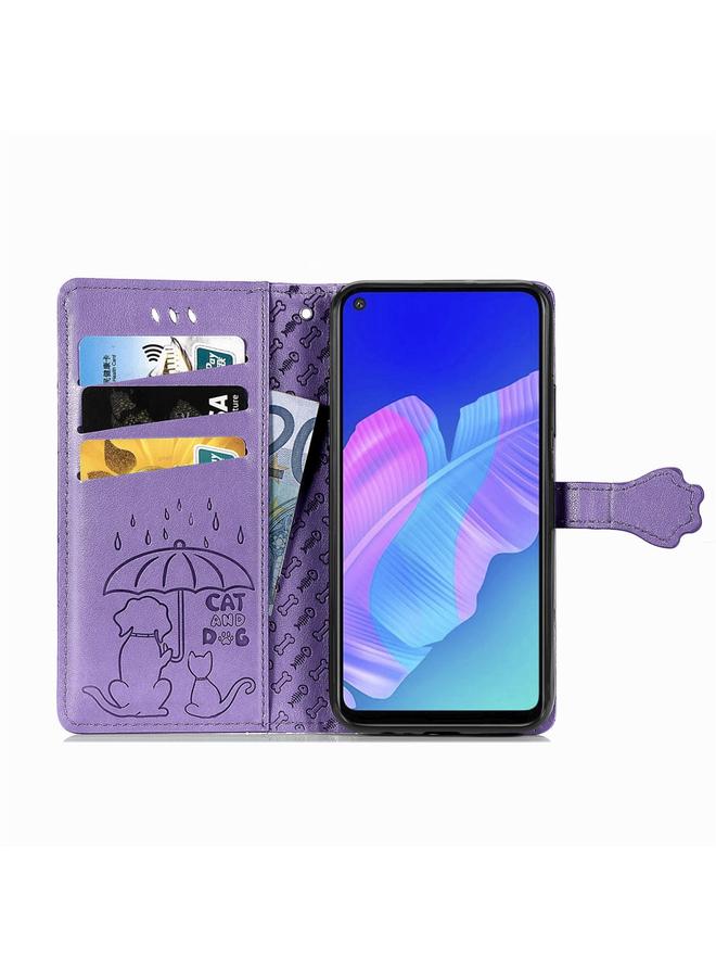 إيروريكس جراب لهاتف Huawei Y7P، جراب جلدي أفقي منقوش عليه قطة وكلب لطيف مع حامل / فتحة بطاقة / محفظة / حبل - Image 3