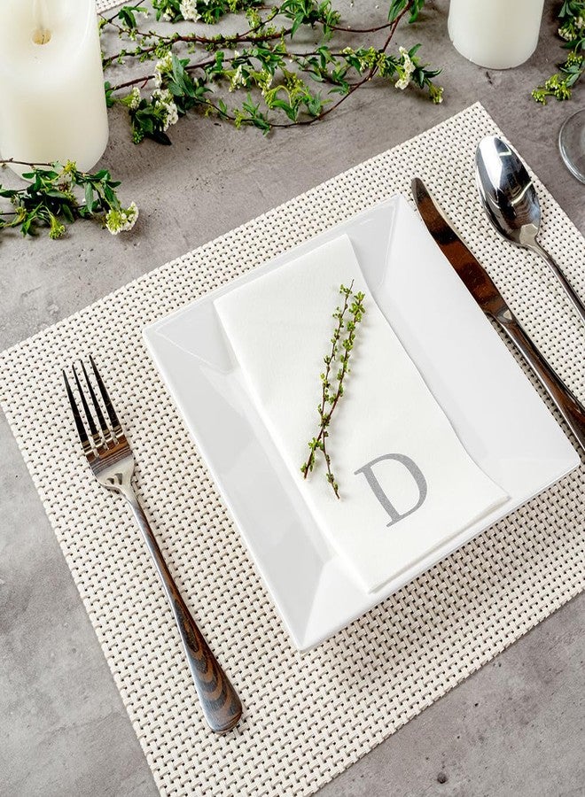 Restaurantware مناديل ضيوف من لينين-فيل 15.8 × 7.9 بوصة من لوكساناب، 50 منشفة يد مكتوبة بحرف 'D' فضي، خط سانس سيريف، مناديل ورقية بيضاء للعشاء، مصنوعة من الهواء، للاستخدام في الحمامات والطاولات - لمطاعم - Image 3