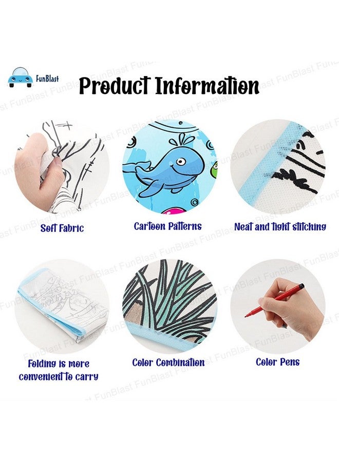 FunBlast Washable Coloring Mat, Sea Life DIY Coloring Mat for Kids, Reusable & Washable Sketch Drawing Mat for Kids, Doodle Drawing Mat for Kids (80 X 80 CM) - Image 3