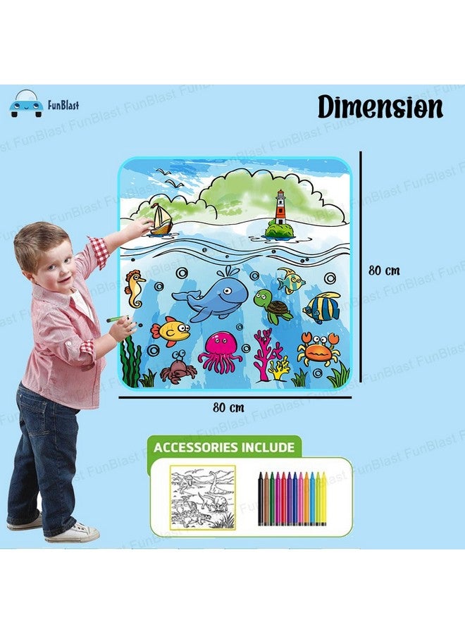 FunBlast Washable Coloring Mat, Sea Life DIY Coloring Mat for Kids, Reusable & Washable Sketch Drawing Mat for Kids, Doodle Drawing Mat for Kids (80 X 80 CM) - Image 2