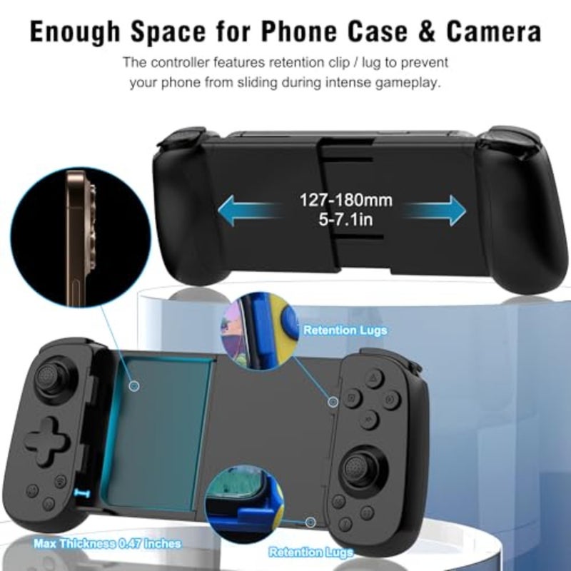 Wireless Phone Controller for iPhone/Android, Mobile Game Controller with Hall Joystick Suitable for Xbox Cloud Gaming, PS Remote Play, Steam Link, Call of Duty and More - Black - Image 2