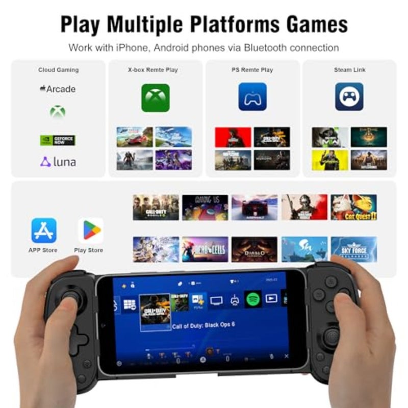 Wireless Phone Controller for iPhone/Android, Mobile Game Controller with Hall Joystick Suitable for Xbox Cloud Gaming, PS Remote Play, Steam Link, Call of Duty and More - Black - Image 4