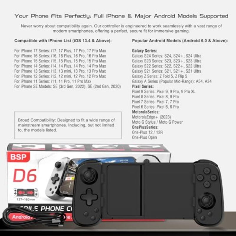 Wireless Phone Controller for iPhone/Android, Mobile Game Controller with Hall Joystick Suitable for Xbox Cloud Gaming, PS Remote Play, Steam Link, Call of Duty and More - Black - Image 5