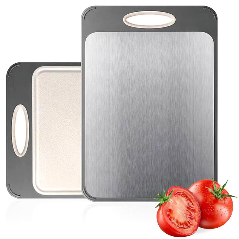 Cutting Board Double SidedLarge Stainless Steel Cutting BoardsWheat Straw Cutting Boards for Kitchenfor Meat Veggies Fruits with Easy Grip HandleDishwasher Safe 1 Large