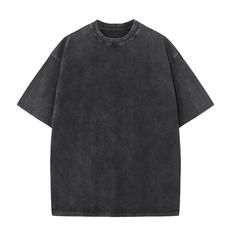 230G Oversized Fried Snowflake To Make Old Shoulder Wash Art Retro Pure Cotton T-Shirt - Image 1