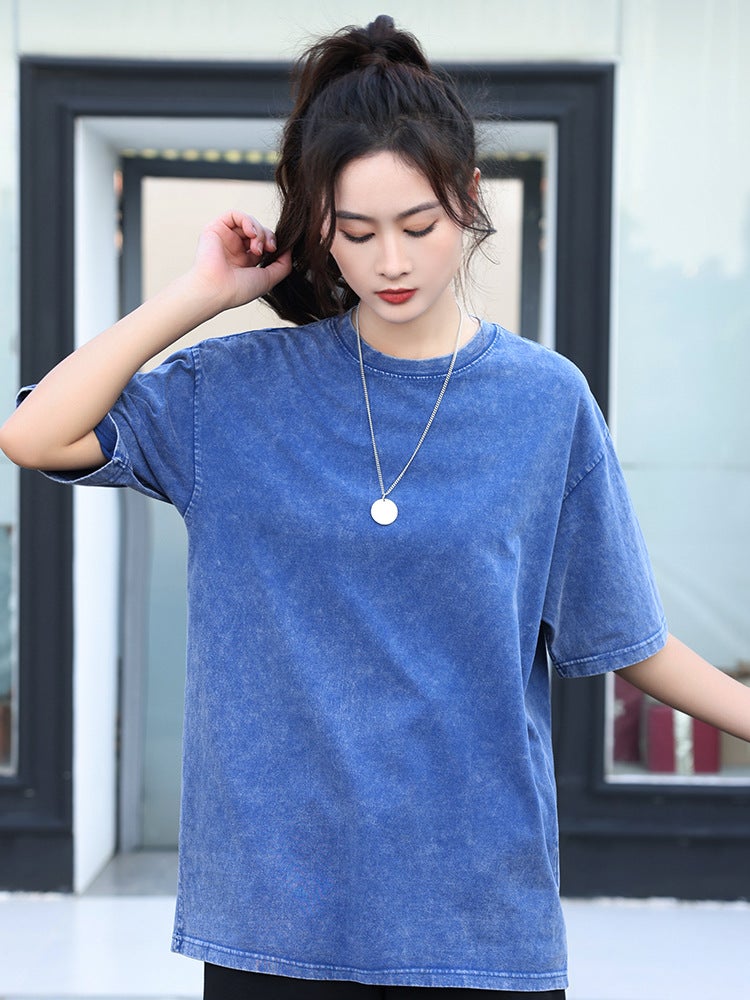230G Oversized Fried Snowflake To Make Old Shoulder Wash Art Retro Pure Cotton T-Shirt - Image 5